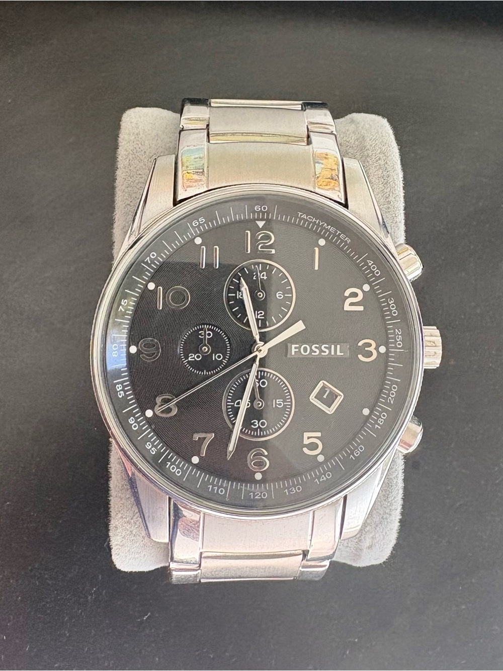 Fossil Men's 44mm Stainless Steel Chronograph Watch with Black Dial